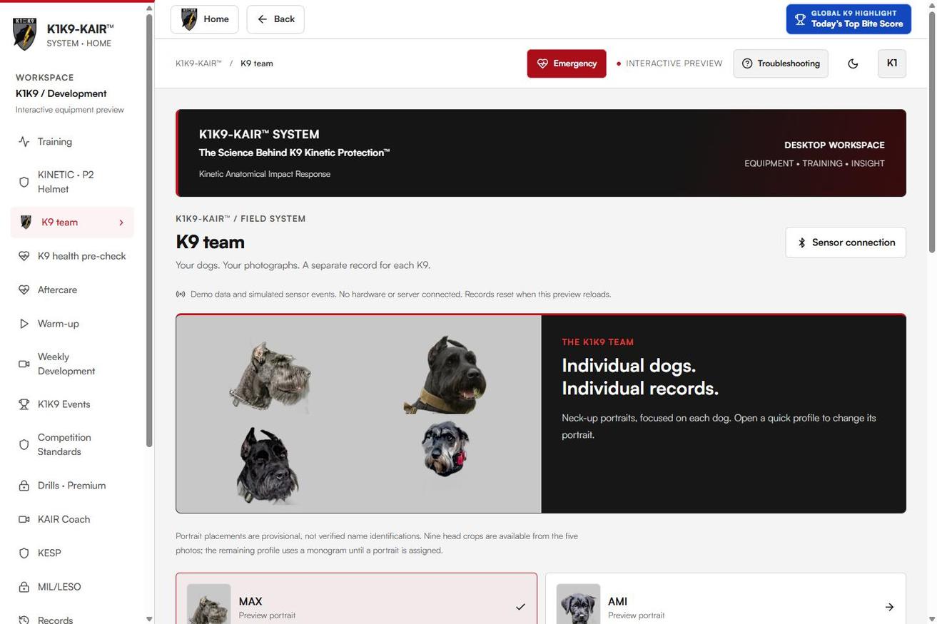 KAIR™ preview screenshot: Individual K9 profiles