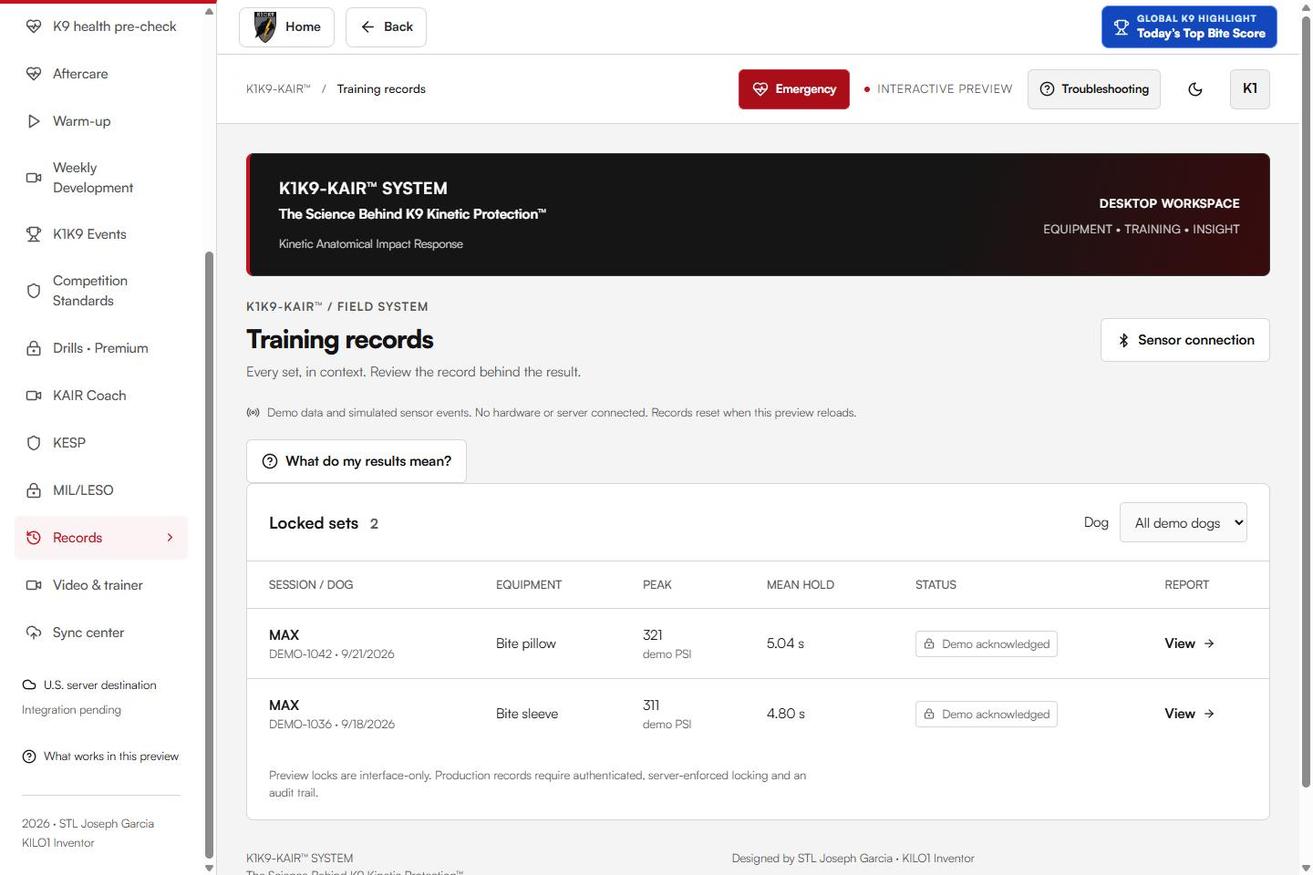 KAIR™ preview screenshot: Training records