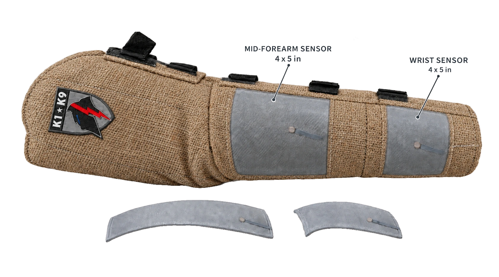 Gen 1 Production Design · K1K9 high-performance hidden sleeve in jute: sensor cutaway
